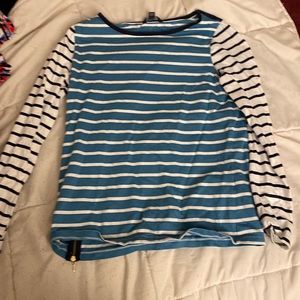 Tommy Hilfiger white blue and black striped long sleeve shirt